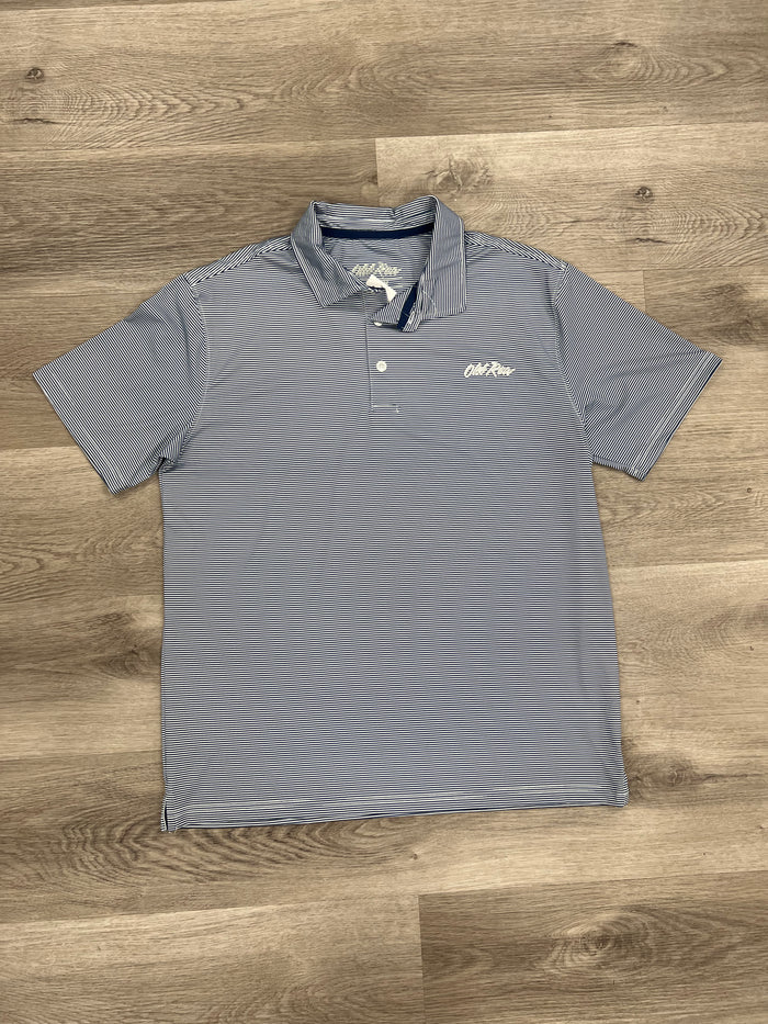 Old row navy and white striped polo