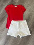 Risen white denim shorts