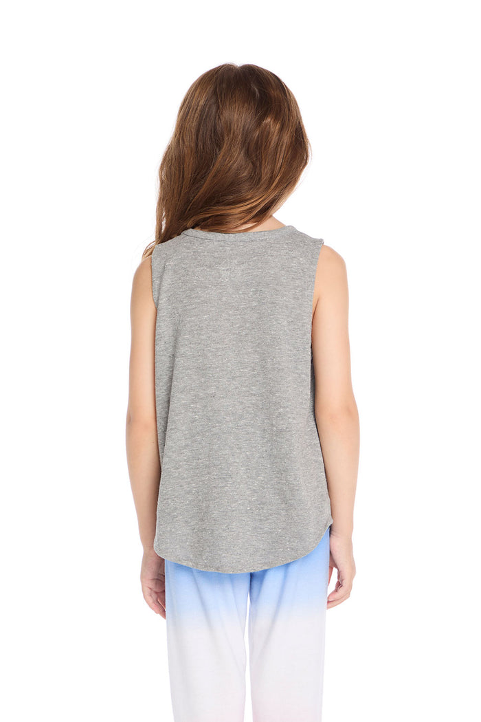 Back view of the Chaser Kids AC/DC Logo Fade Tank in Heather Grey on a white background licensed band collaboration