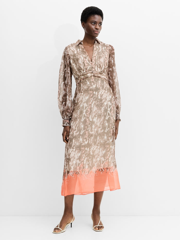 Adele Chiffon Snakeskin Print Midi Dress