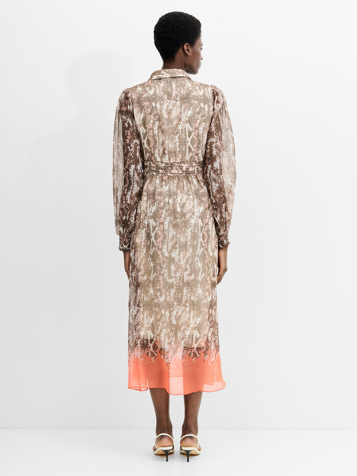 Adele Chiffon Snakeskin Print Midi Dress