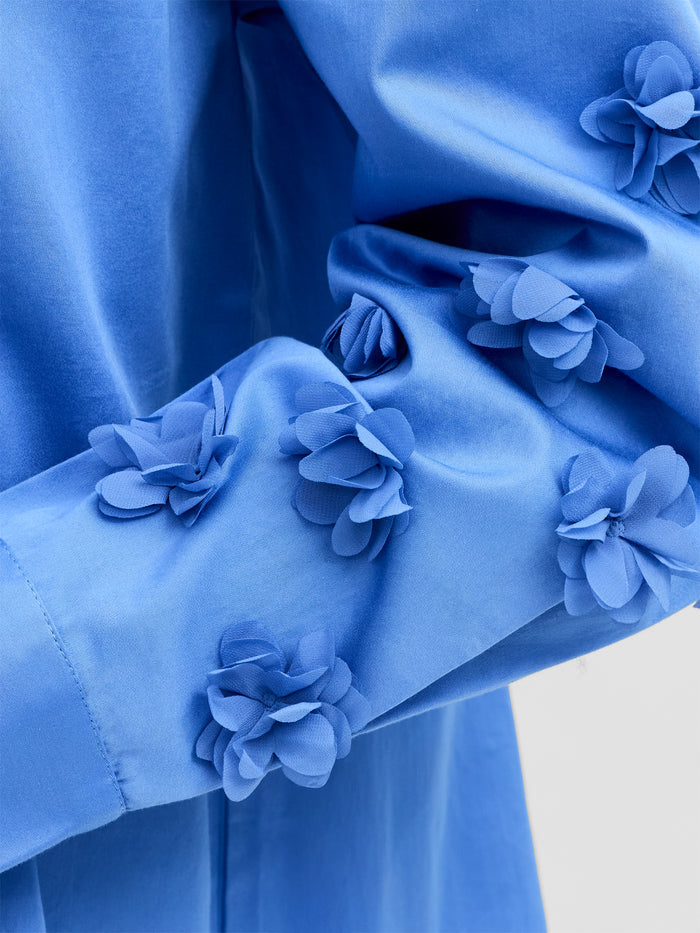 Alexis Cotton Blue 3D Floral Long Sleeve Shirt