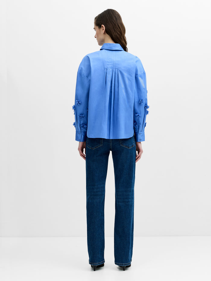 Alexis Cotton Blue 3D Floral Long Sleeve Shirt