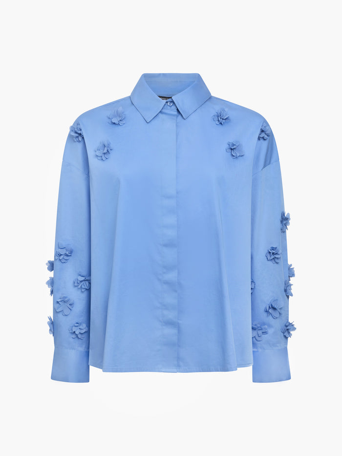Alexis Cotton Blue 3D Floral Long Sleeve Shirt