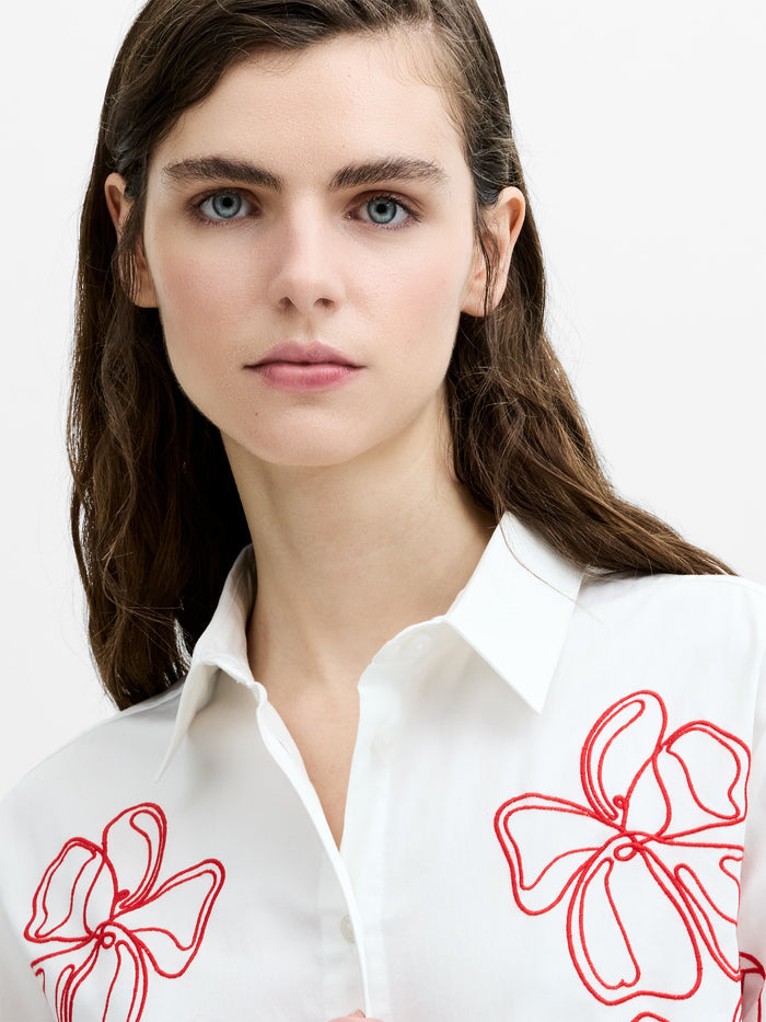 Alexis Cotton Floral Outline Embroidered White Shirt