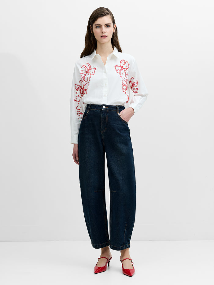 Alexis Cotton Floral Outline Embroidered White Shirt