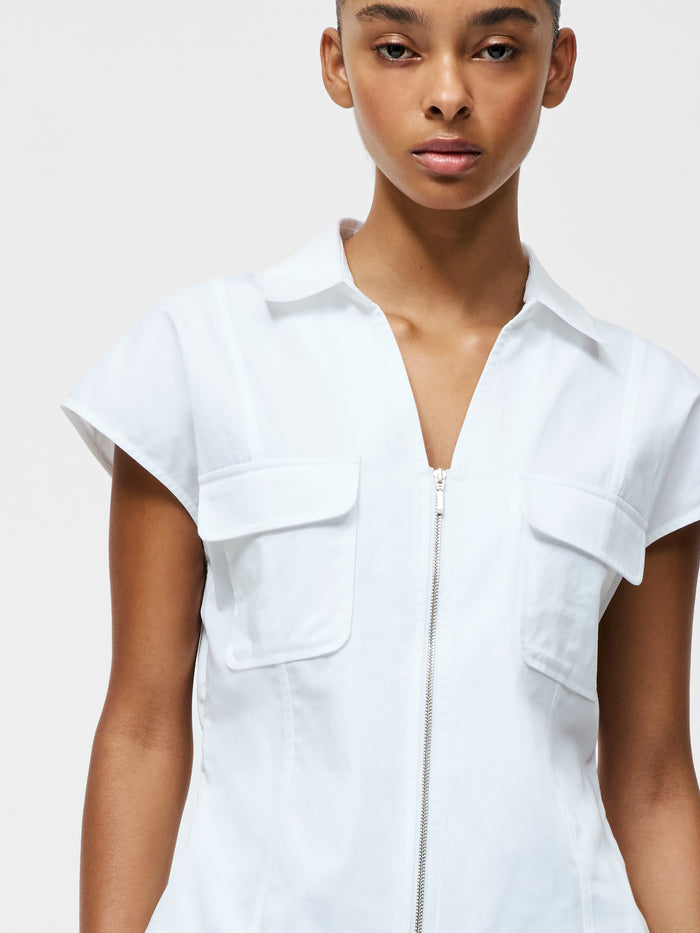 Alexis Cotton Front Zip White Top