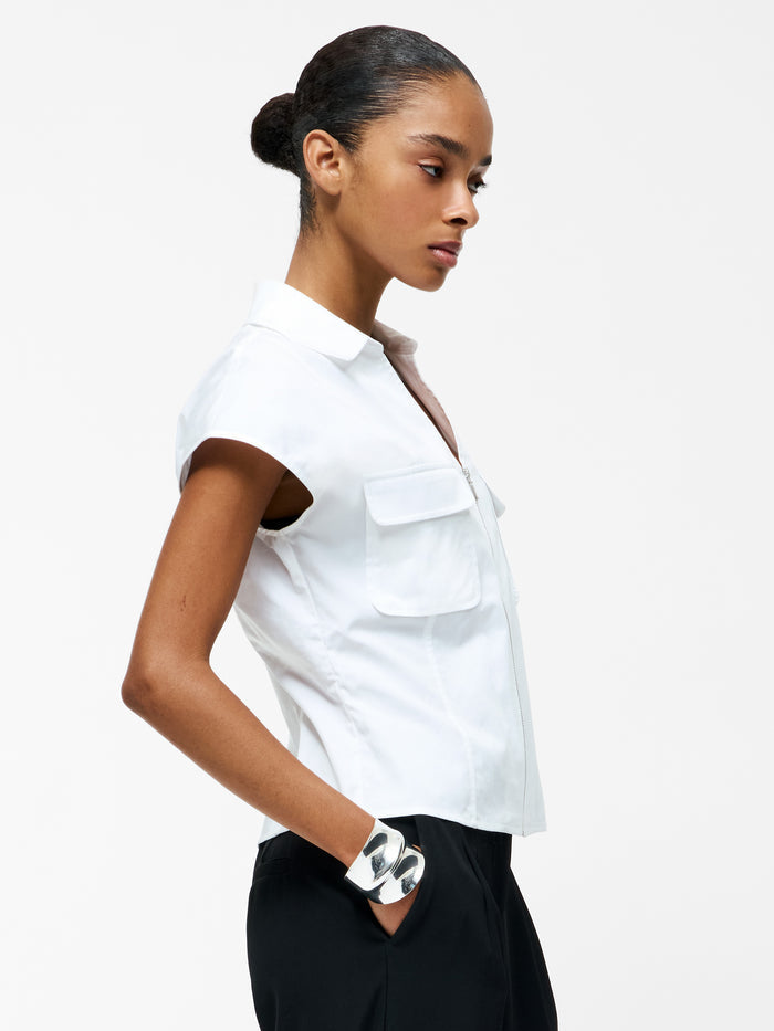 Alexis Cotton Front Zip White Top