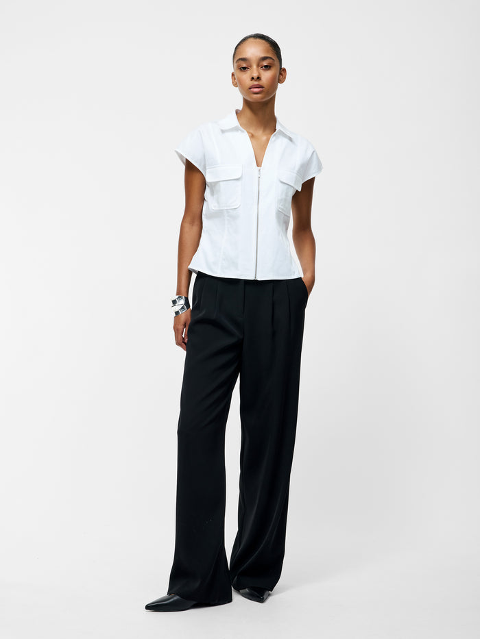 Alexis Cotton Front Zip White Top