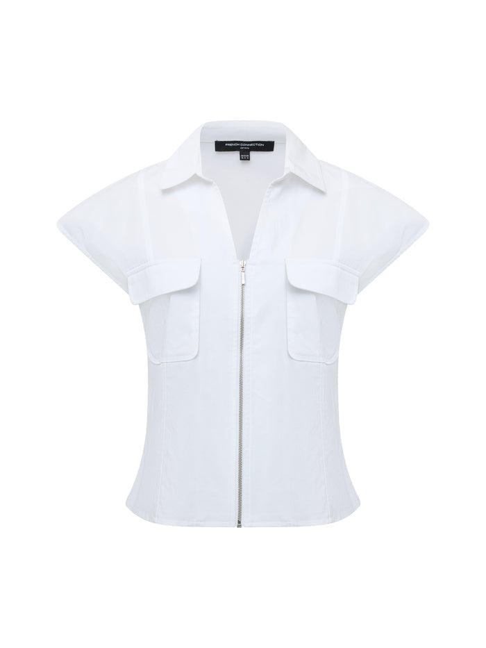 Alexis Cotton Front Zip White Top