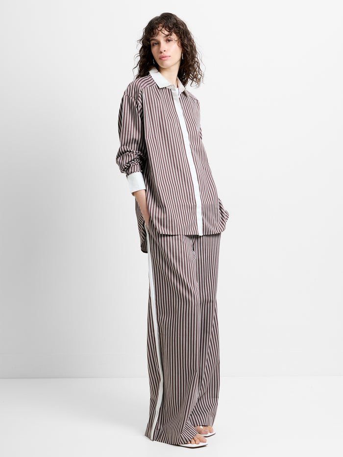 Alexis Poplin Brown Striped Button Down Relaxed Shirt