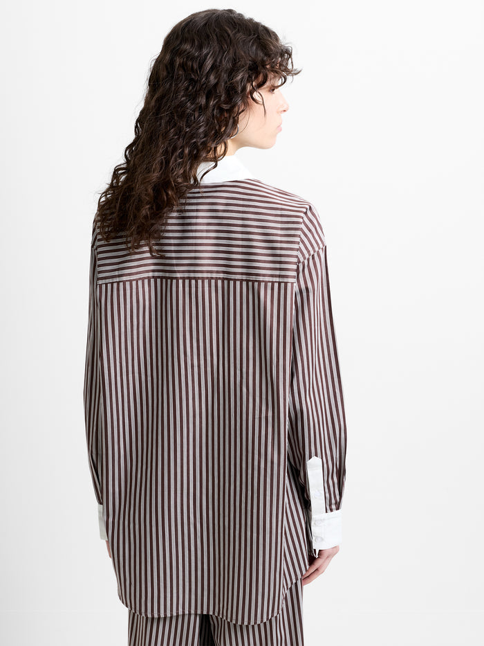 Alexis Poplin Brown Striped Button Down Relaxed Shirt