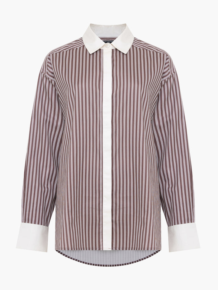 Alexis Poplin Brown Striped Button Down Relaxed Shirt