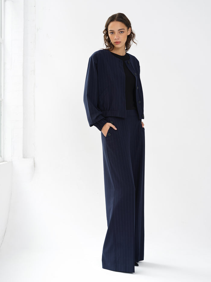 Alia Pinstripe Bomber Jacket