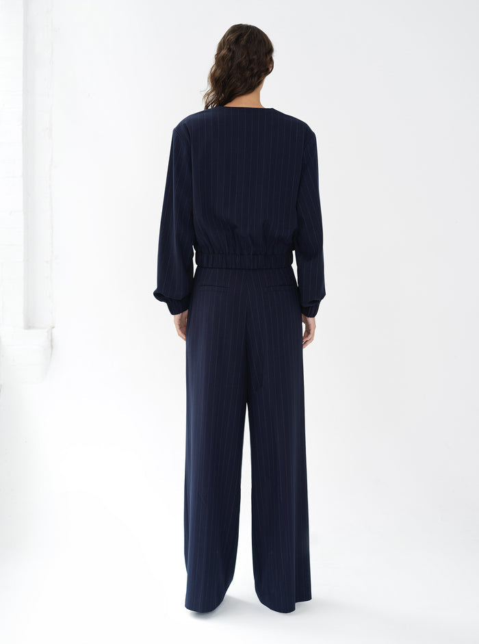 Alia Pinstripe Bomber Jacket