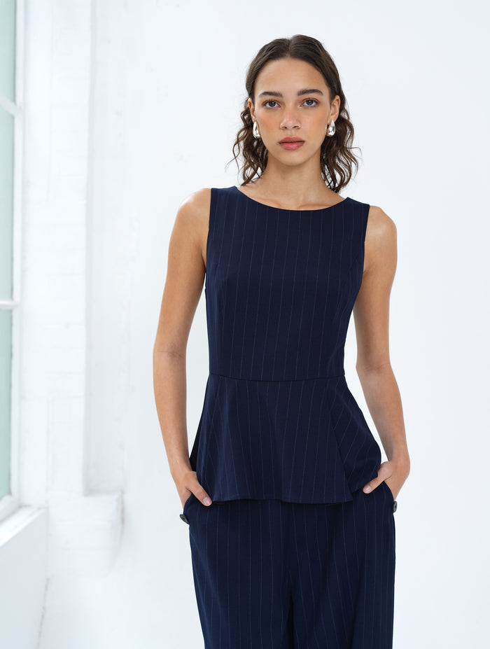 Alia Pinstripe Peplum Top