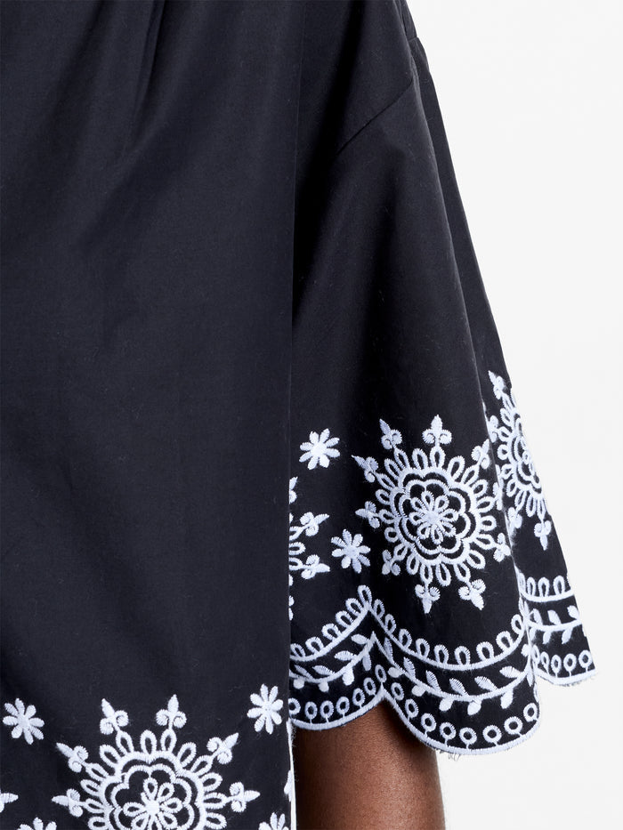 Alissa Cotton Embroidered Hem Popover Shirt