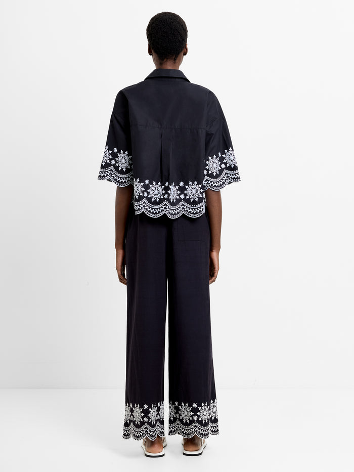 Alissa Cotton Embroidered Hem Popover Shirt