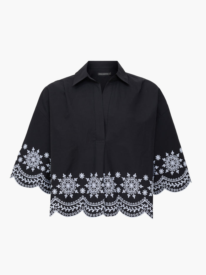Alissa Cotton Embroidered Hem Popover Shirt
