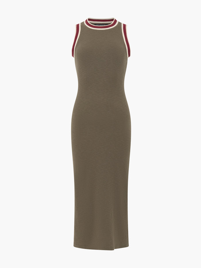 Alma Jersey Sleeveless Tipped Khaki Green Midi Dress