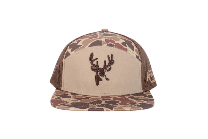 AMERICAN FLYWAY WATERFOWL
Deer 7 Panel Brown Old School AFW Style w- 3 D Puff and Brown Mesh Hat