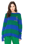 Anchor Cashmere Sweater - Green and Blue Stripe WOMENS chaserbrand
