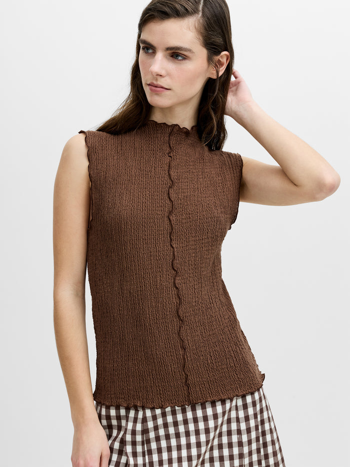 Andie Textured Sleeveless Brown Top