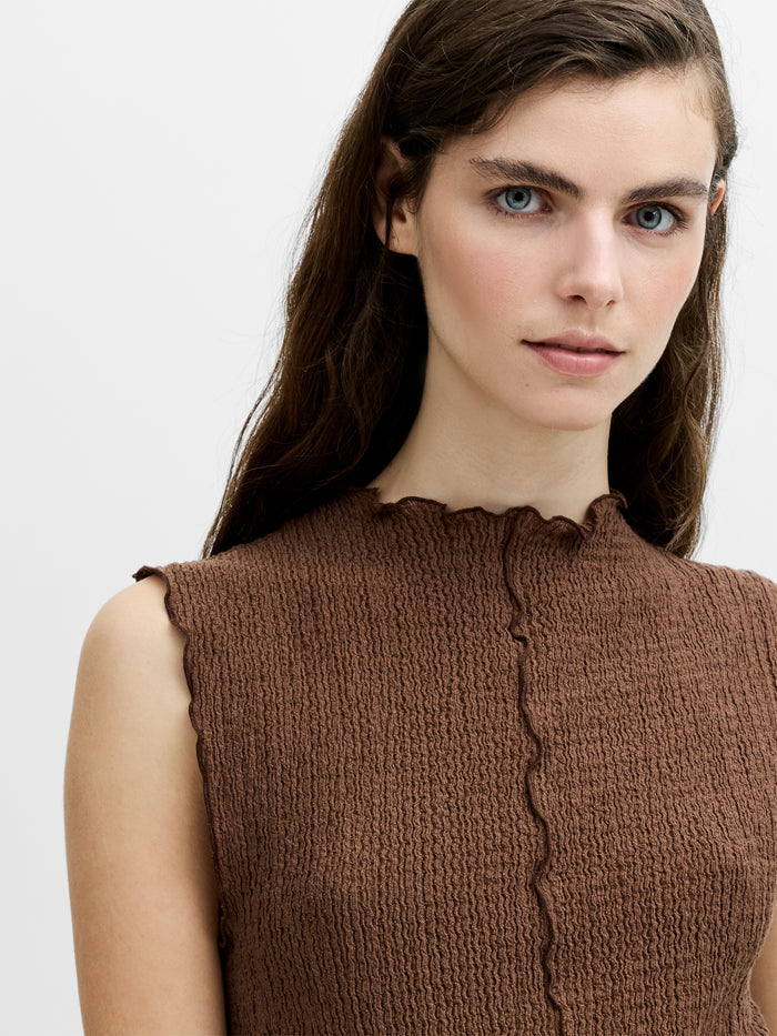 Andie Textured Sleeveless Brown Top
