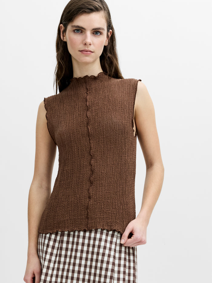 Andie Textured Sleeveless Brown Top