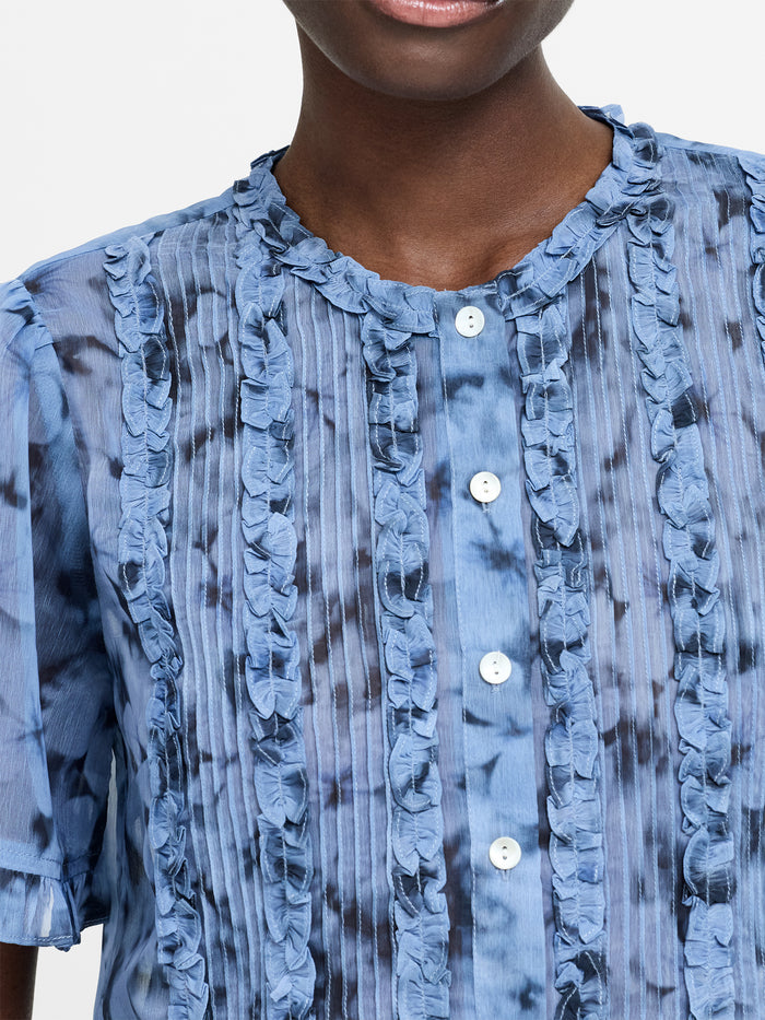 Anita Blue Floral Pintuck Ruffle Blouse