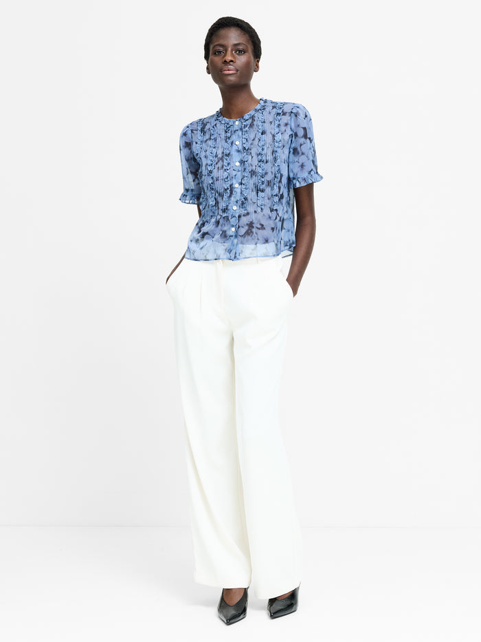 Anita Blue Floral Pintuck Ruffle Blouse