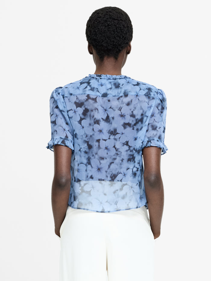 Anita Blue Floral Pintuck Ruffle Blouse