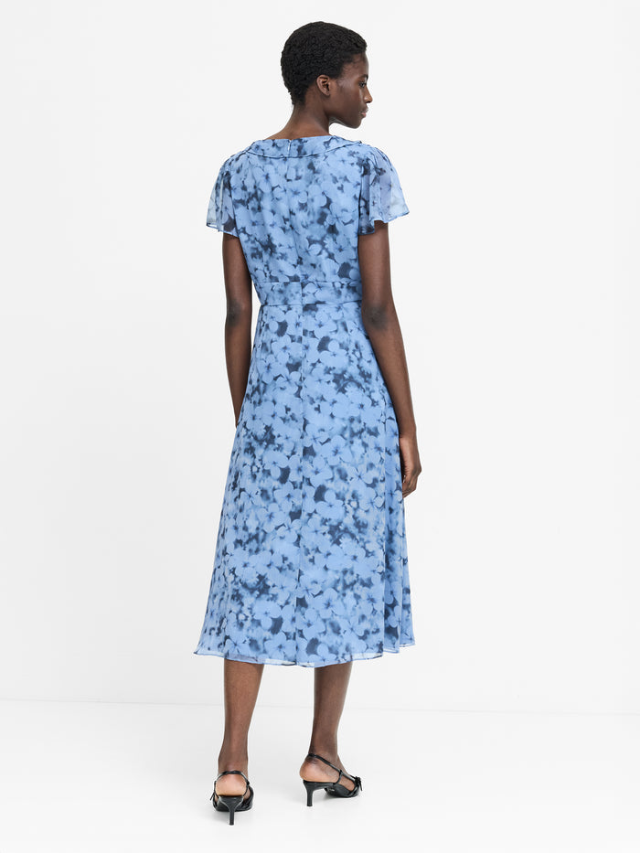 Anita Blue Floral Ruffle Crinkle Midi Dress