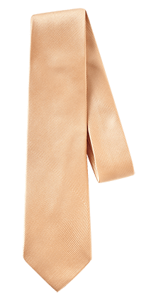 Close-up of an apricot silk necktie folded with a loop, on a white background.