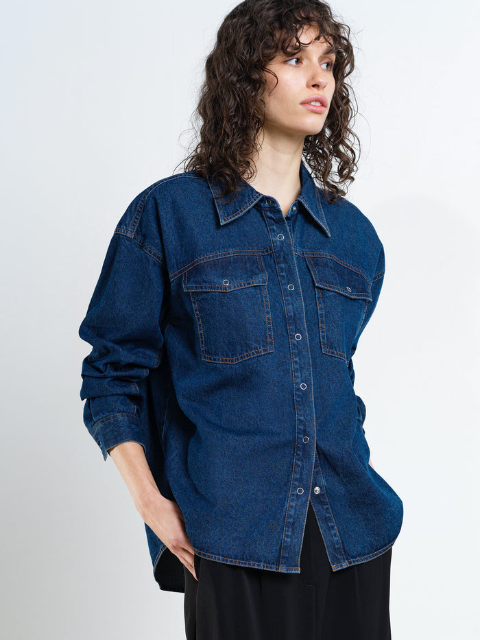 Archie Dark Wash Denim Two Pocket Shirt
