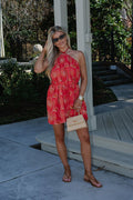 Archie Floral Halter Dress-Red
