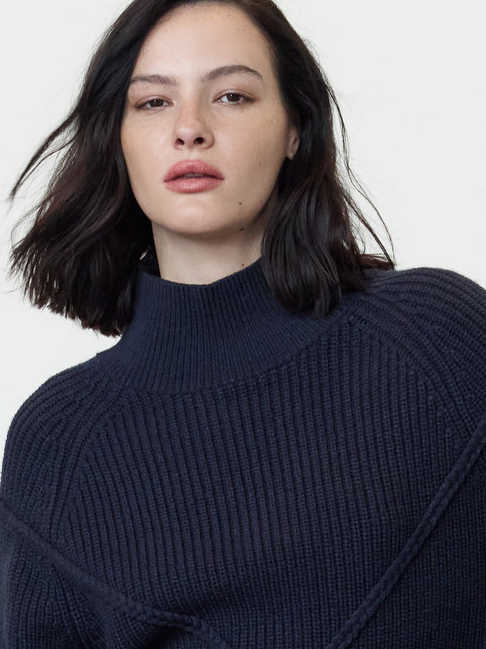 Ardea Navy Cross Detail Funnel Neck Jumper