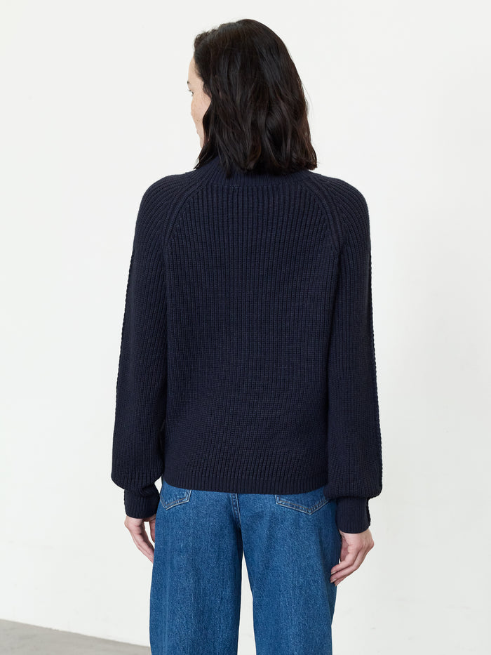 Ardea Navy Cross Detail Funnel Neck Jumper