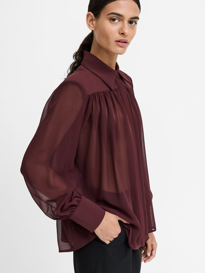 Arezzo Burgundy Sheer Wide Shoulder Shirt