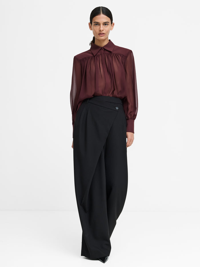 Arezzo Burgundy Sheer Wide Shoulder Shirt