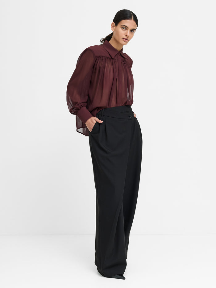 Arezzo Burgundy Sheer Wide Shoulder Shirt