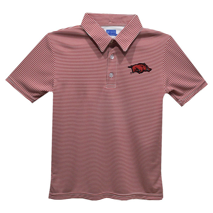 Arkansas Razorbacks Embroideredred Red Stripes Polo Shirt