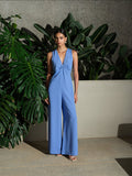 Arlette V Neck Blue Wide Leg Jumpsuit