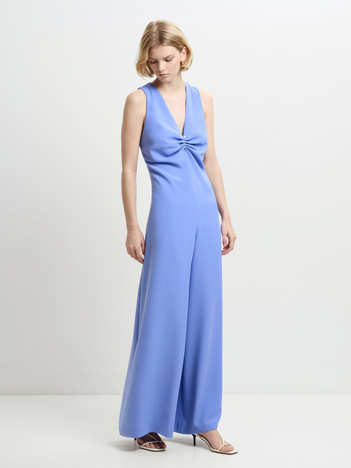 Arlette V Neck Blue Wide Leg Jumpsuit
