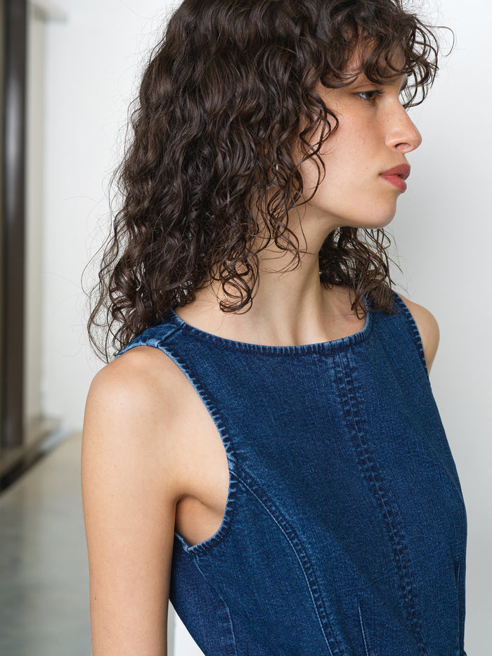 Arywoode Denim Sleeveless Belted Midi Dress