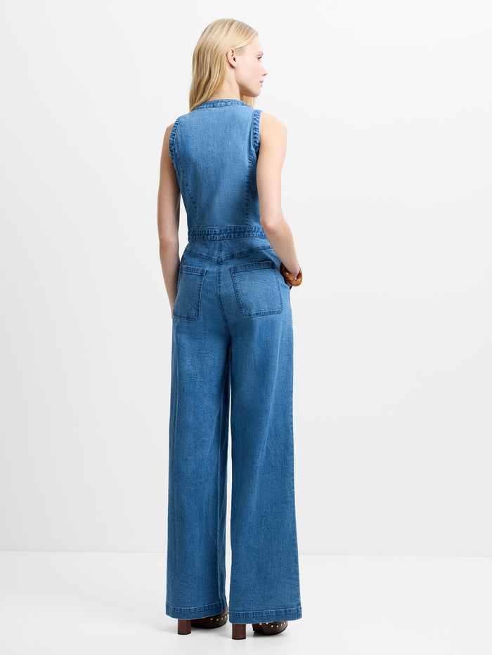 Arywoode Sleeveless V-Neck Denim Jumpsuit