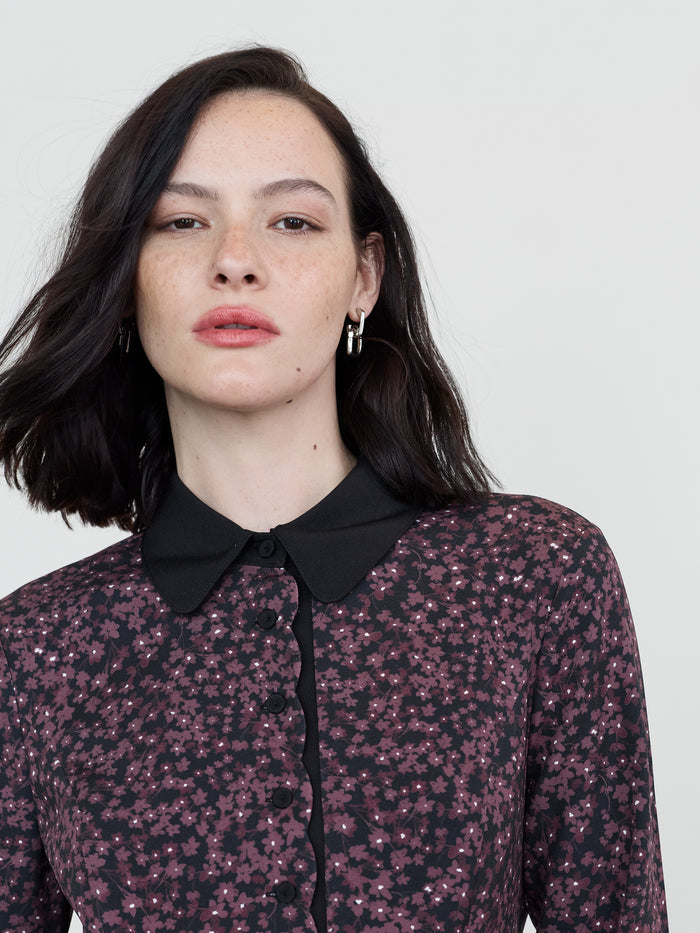 Audrey Black Floral Tailored Mini Shirt Dress