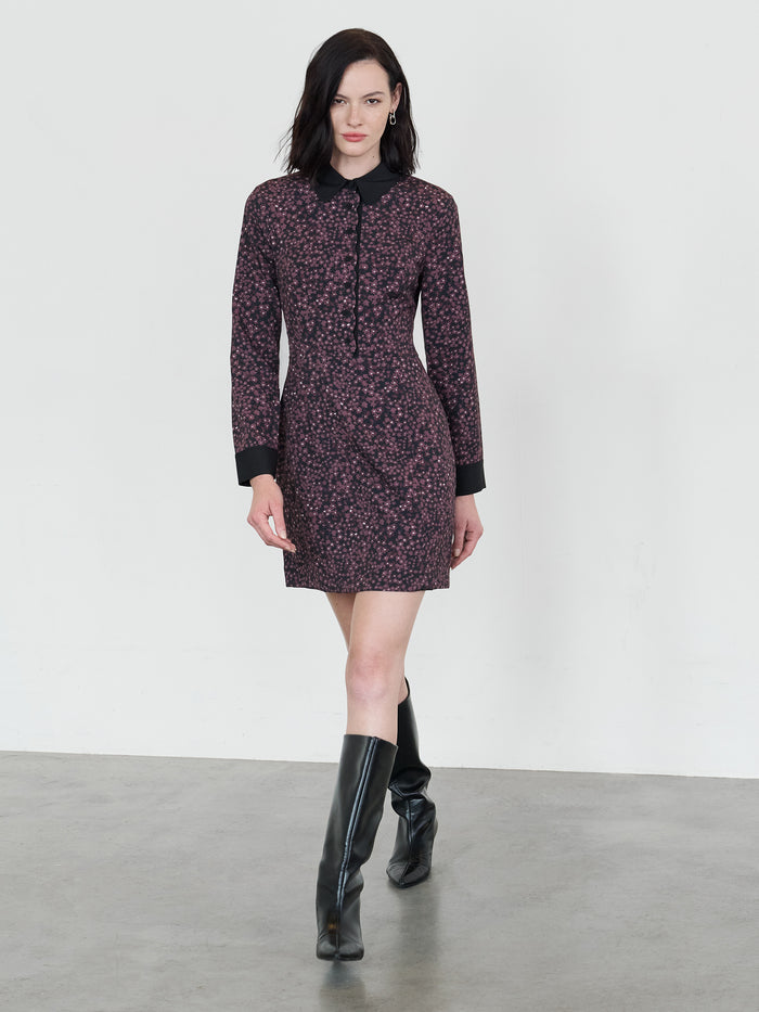 Audrey Black Floral Tailored Mini Shirt Dress