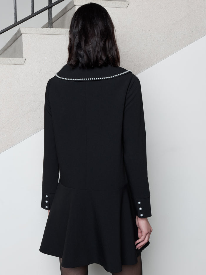 Azra Black Faux Pearl Collar Mini Dress