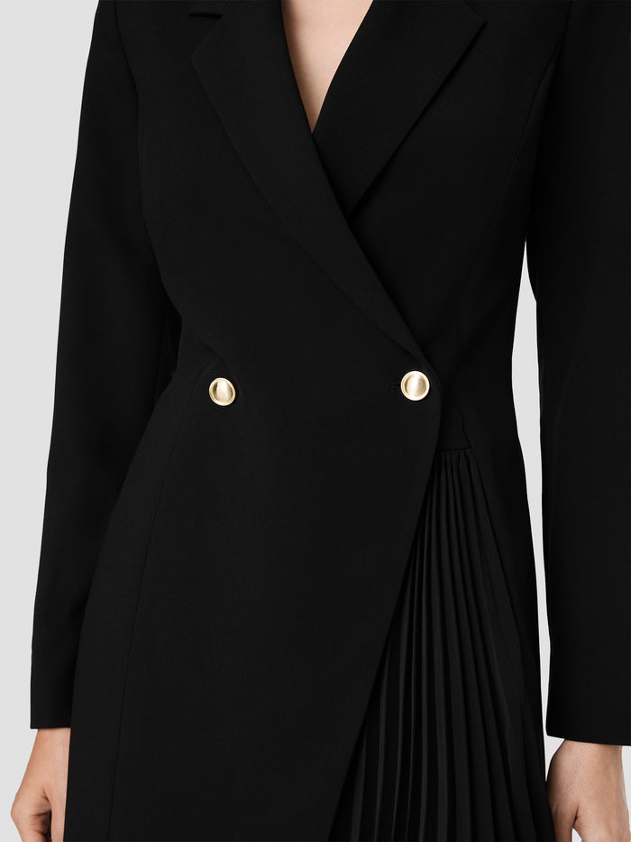 Azra Black Twill Pleated Tuxedo Mini Dress